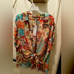 Rose & Olive colorful shirt . Button down, light weight. Size 2x.